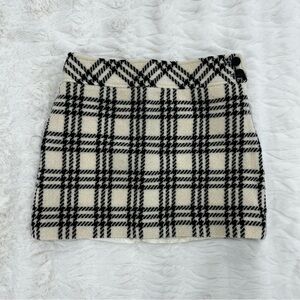 J. Crew Black and Cream Plaid Pencil Skirt